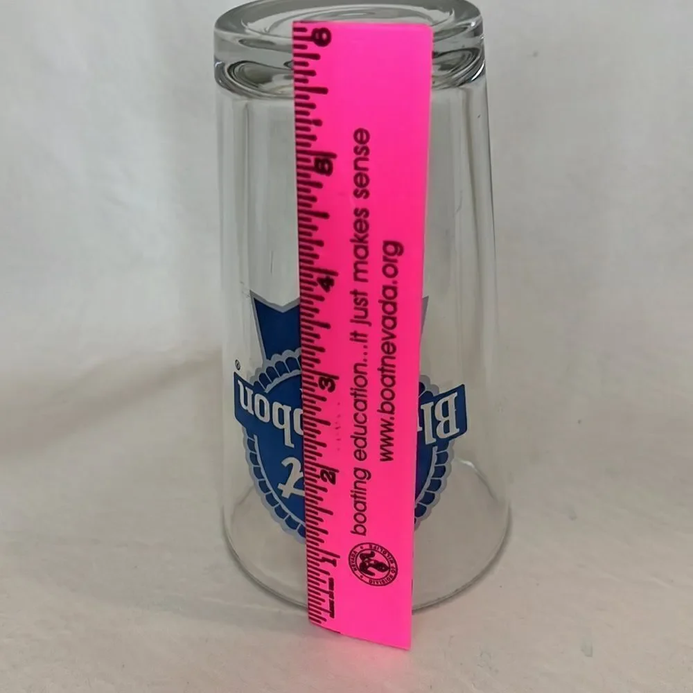 Pabst Blue Ribbon Beer Glass 16 Oz 6 In Tall Blue Bar Accessories 3 1/4 In Round
